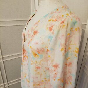 Pastel Pink, Aqua and Orange Floral Blouse